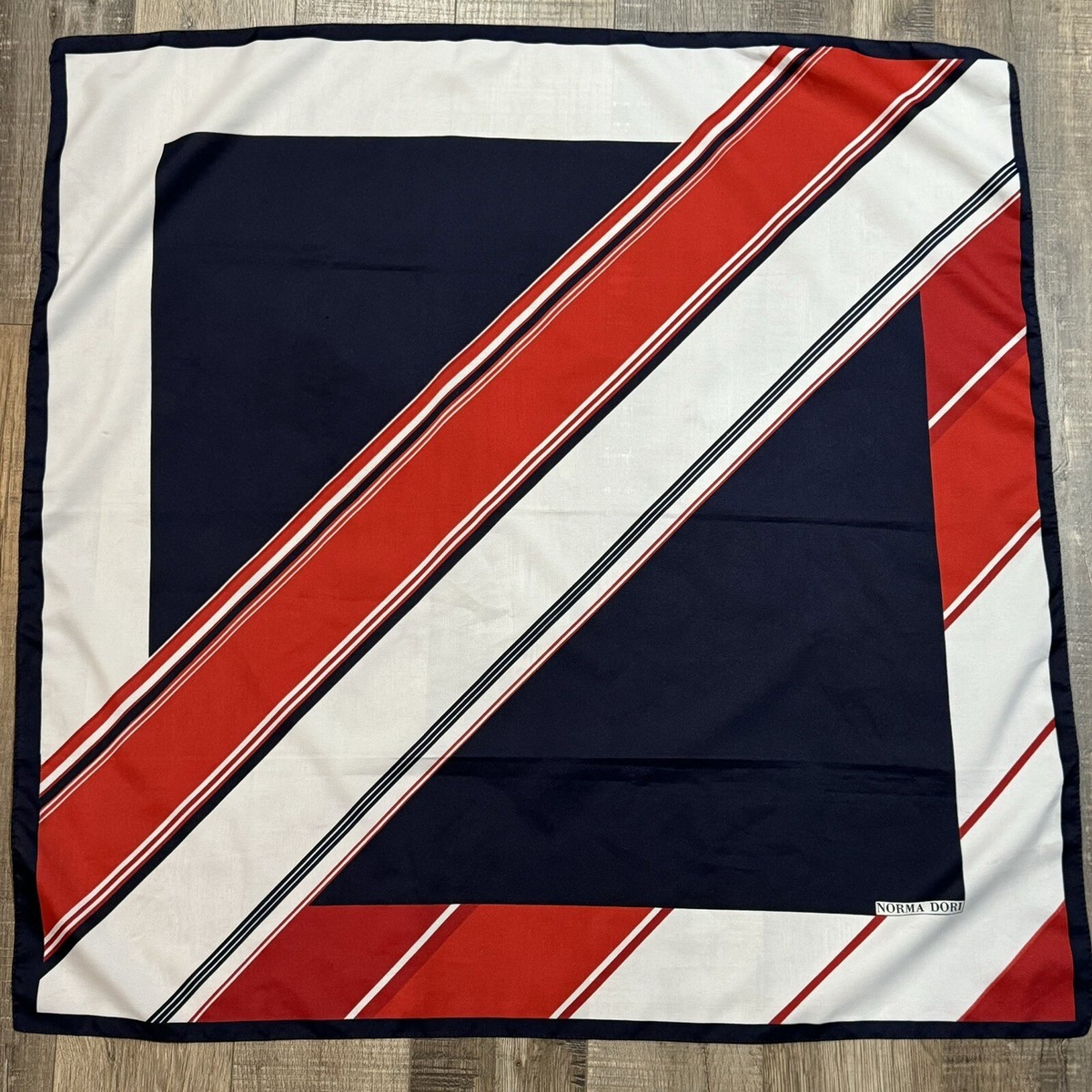 Vintage Norma Dori Scarf Classic Red White Navy Blue Striped