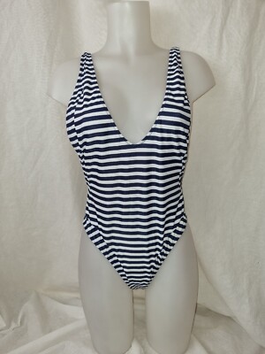 Gorgous navy blue white striped MISSGUIDED swimming bathing