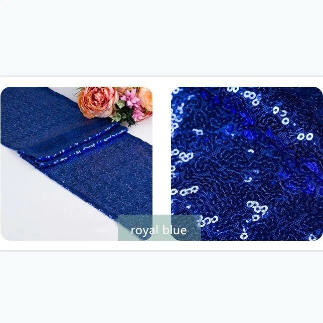Royal Blue Glitter Sequin Tablecloth Wedding Engagement Reception Party Decor - Image 3 of 4