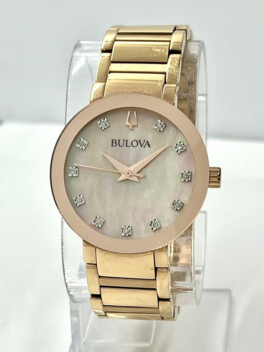 Bulova Women's Futuro Rose Gold Mother of Pearl Diamond Dial 30mm