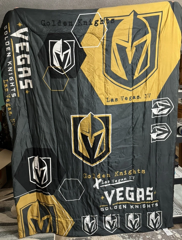 Roupa de cama de solteiro Vegas Golden Knights (hexágono) OFICIAL NHL nova sem etiqueta - Imagem 2 de 4