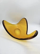 BLENKO #537 Amber Gold Hand Blown Glass Abstract Freeform Bowl Dish 1950s MCM