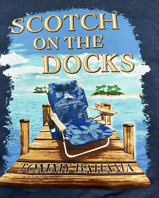 Tommy Bahama Men's S/S T Shirt / SCOTCH On The DOCKS/ Navy H. / Cotton / Reg $54