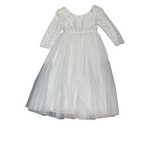 David's Bridal Dress Girls 6 White Lace Tulle Long Sleeve Flower Girl Ball Gown