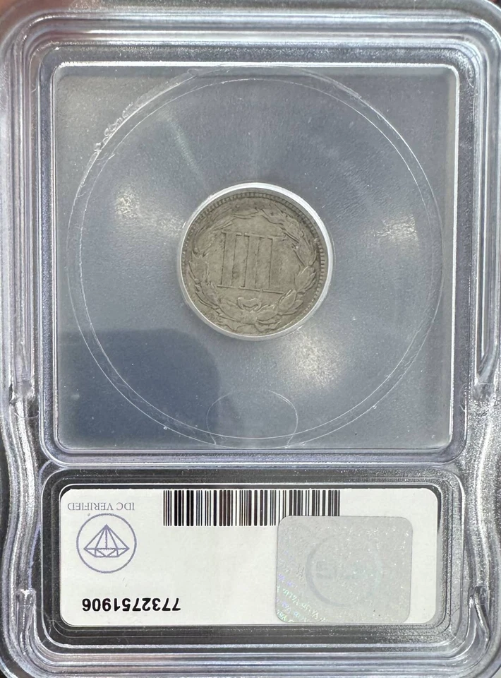 1865 Three Cents Nickel ICG VF30 IDC Verified - Image 2 of 2
