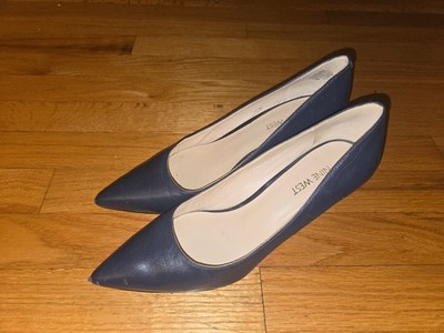 Used Worn Nine West Navy Blue Pointy Toe Pumps Kitten Heel Court Cabin Shoes 8.5