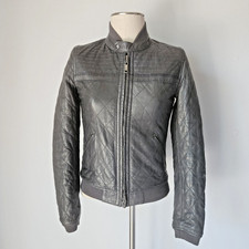 Vintage Diesel Lamb Leather Quilted Reversible Moto Bomber Jacket Black Size S