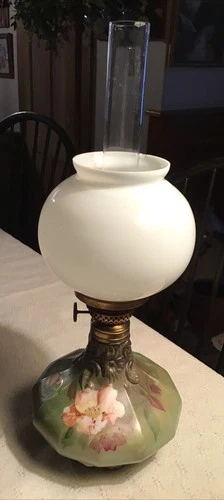 Ornate Plume & Atwood Victor Hand Painted Floral Oil Lamp w/Large Wick Complete