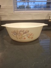 Vintage Pyrex blue Iris 8" round Casserole dish no lid scuffed interior no chips