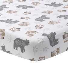 Lambs Ivy Woodland Forest Animals White/Gray Cotton Fitted Mini Crib Sheet