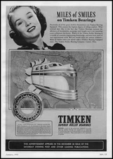 1941 Timken Roller Bearings Canton Ohio Miles Of Smiles Art Deco Train Print Ad