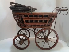Large Vintage Wicker and Metal Baby Stroller.