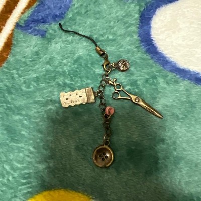 Sewing Motif Strap Button Scissors  Used  Some Dirt  Collectible