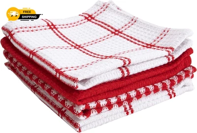 T Fal 4 Pack Red Highly Absorbent Waffle Dish Cloths Kitchen Washcloths 12X13