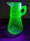 Uranium Glass Syrup Pitcher Hazel Atlas Glows Green Vaseline Depression