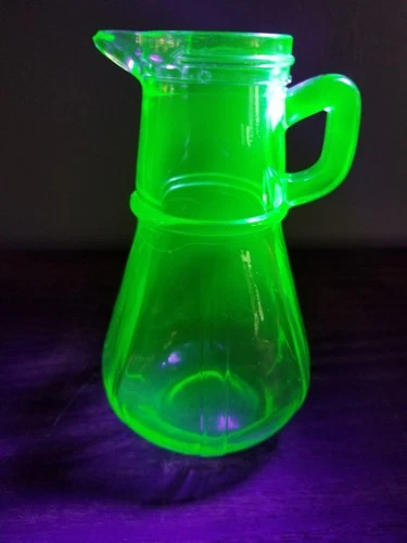 Uranium Glass Syrup Pitcher Hazel Atlas Glows Green Vaseline Depression