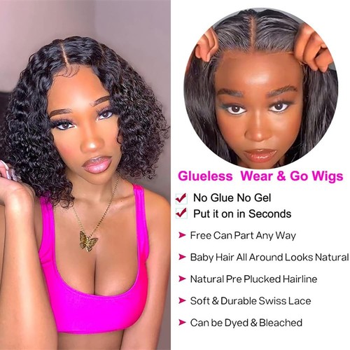 Wear and Go Glueless Wigs Human Hair Pre Plucked Deep Wave Bob Wig Human Hair... - Bild 5 von 6