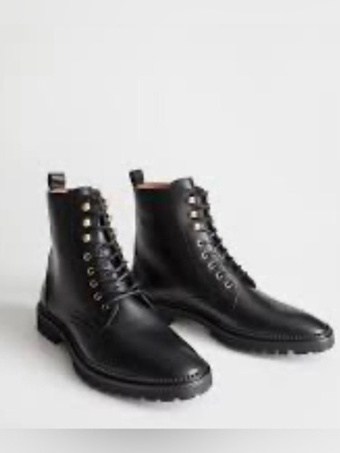 & Other Stories Black Lace-Up Leather Ankle Boots Semi chunky sole Sleek design