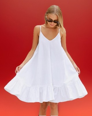 New Kenny Flowers The Jet Set Sleeveless V Neck Mini Swing Dress White Sz Small