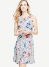 Ann Taylor Floral Dress Size 4 Skater Fit Flare Tropical Gray Multicolor