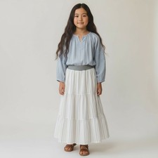 Skirt Girls M 8 Maxi Colorful Stripe Ruffle Tier Line Cotton Mom and Pop's Kids