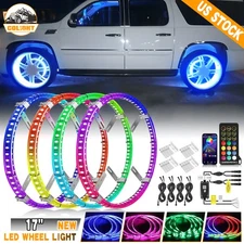 17.5" RGB & Chasing Flow Single Row LED Wheel Ring Rim Lights For Truck Car set