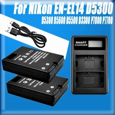 2x Battery + LCD Slim USB Dual Charger For Nikon EN-EL14 D5500 P7800 P7700