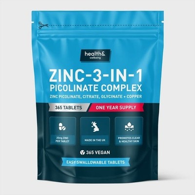 Gesundheit & Wohlbefinden Zink 3in1 Picolinat Komplex Tabletten - Ein Jahresvorrat 365