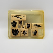 Stampin Up Petal Prints 2001 Vintage Wood Mounted Rubber Stamp Set 9pc Floral