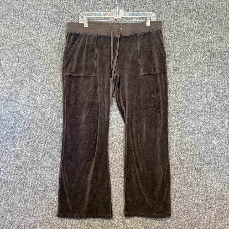 Pantalones Juicy Couture para mujer XL marrón gris terciopelo bolsillos traseros pierna ancha Y2K Foto 3 de 4
