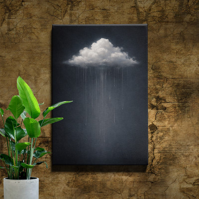 Rain Cloud Wall Art Minimal White Cloud on Dark Background Vertical