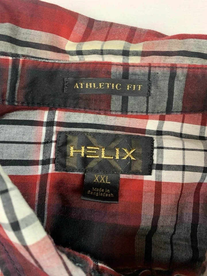 Camisa De Colección Helix Para Hombre Talla XXL Abotonada Manga Corta Diseño A Cuadros Roja Y2K Foto 4 de 4