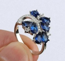 Lab-Created Blue Sapphire 3.20Ct Pear Cut Cluster Wedding Ring White Gold Plated
