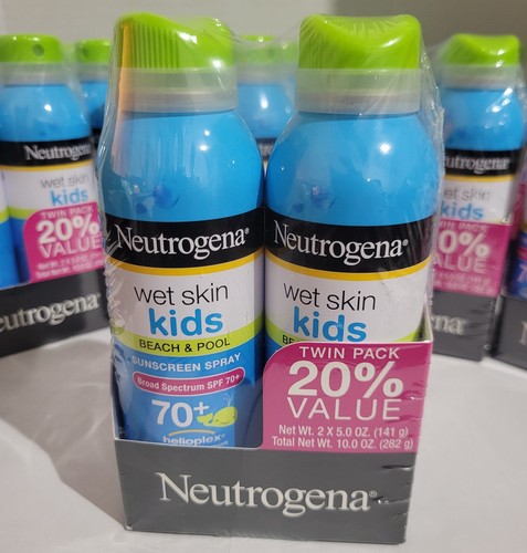 10 2pack Neutrogena Wet Skin Kids Sunscreen Spray, Twin Pack SPF 70 Brand New