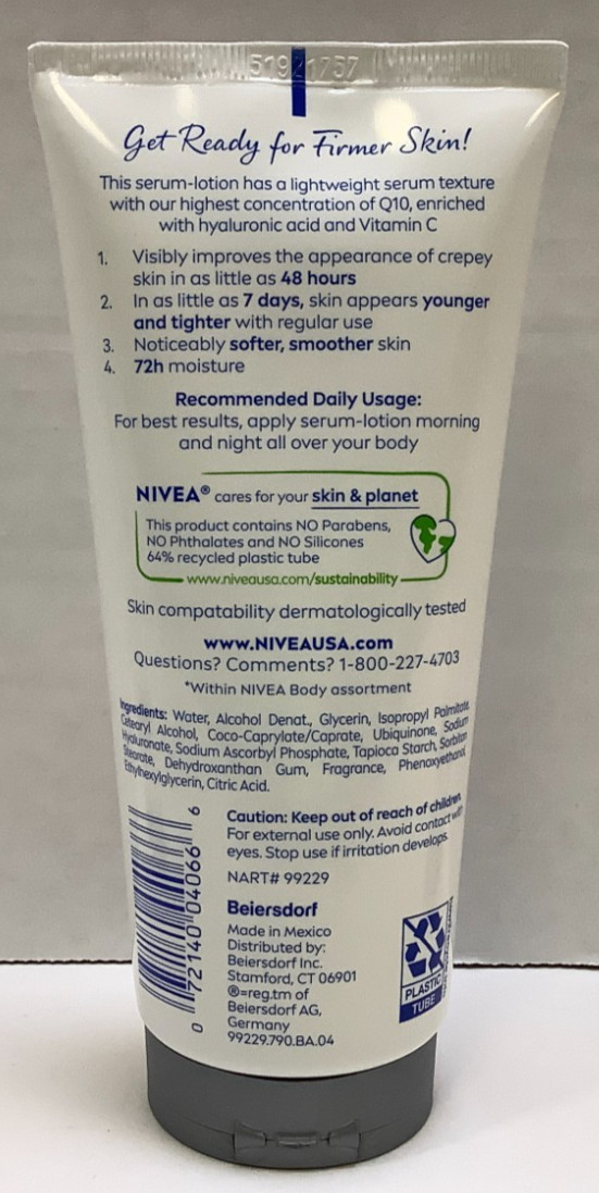 NIVEA Skin Firming + Anti-Crepe Body Lotion Serum Q10, 6.7oz, 3 Pack