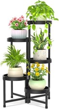 5 Tier Folding Plant Stand Indoor Outdoor, Plastic Tray, Black | Space Saving