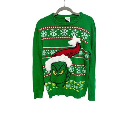 Grinch Dr. Seuss Christmas Sweater Holiday Graphic Green Medium M