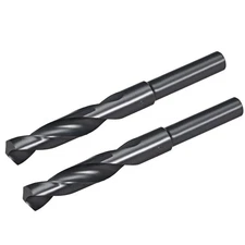2pcs 15mm Twist Drill Bits Black Nitride Coated HSS-6542 with 1/2" Reduced Shank