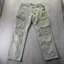 BoohooMAN Jeans Mens 36x33 Green Cotton Denim Straight Leg Baggy Cargo Workwear