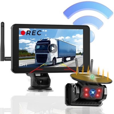 Kabellos Solar Rückfahrkamera Einparkhilfe Funk Magnetische 7'' 1080P DVR Monitor