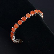 925 Sterling Silver Natural Carnelian Gemstone Round Tennis Bracelet Jewelry NEW