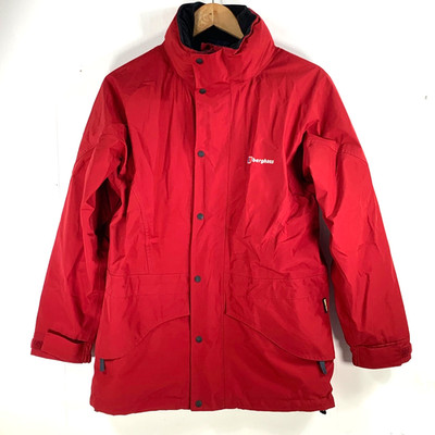 Berghaus Gore-tex Waterproof Jacket UK 10 Womens Red Full Zip Fold Away Hood VGC