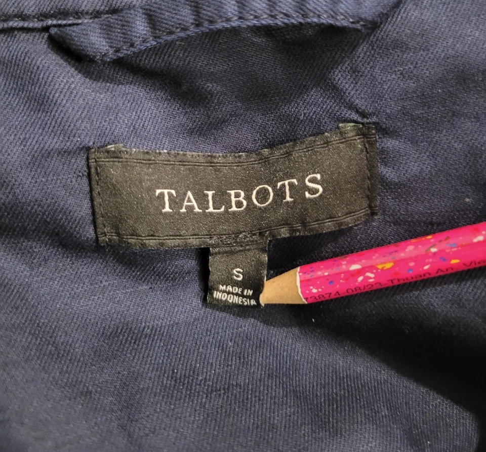 Talbots Utility Style Linen Blend Jacket Womens Small Navy Blue Shirt Tie Back - Image 4 of 4