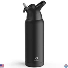 Insulated 32oz Water Bottle with Straw - Leakproof, BPA-Free, Cold 24H, Black