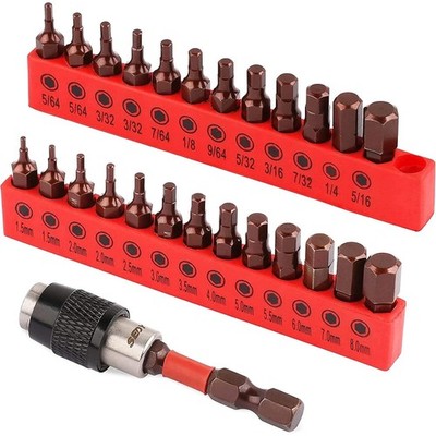 25-Piece Hex Bit Set - Premium Allen Key Drill Set, Durable One Size, Red 
