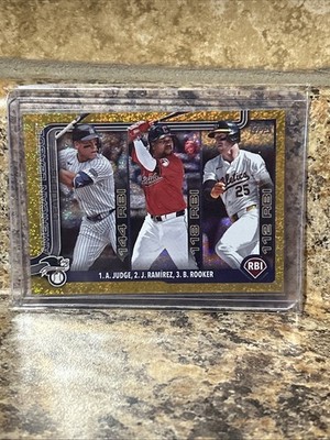 Topps 2025 (11/50) #86 RBI Leaders AARON JUDGE RAMIREZ ROOKER Gold Holo Foil SP