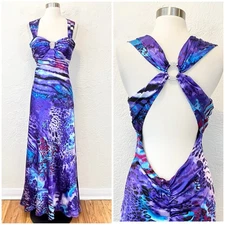 Vintage Y2K 90s Dress Purple Blue Satin Cutout Rhinestone Blondie Nites size 9