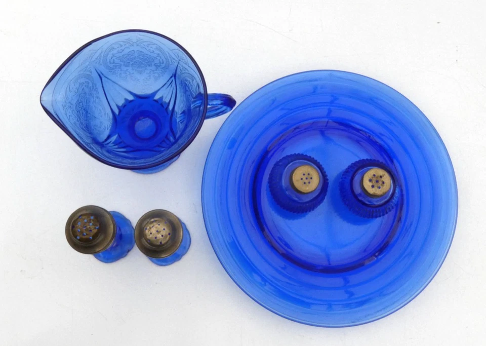 Hazel Atlas Lot 7 Cobalt Blue Glass Dishes And Royal Lace Salt & Pepper Shakers - Image 2 of 4