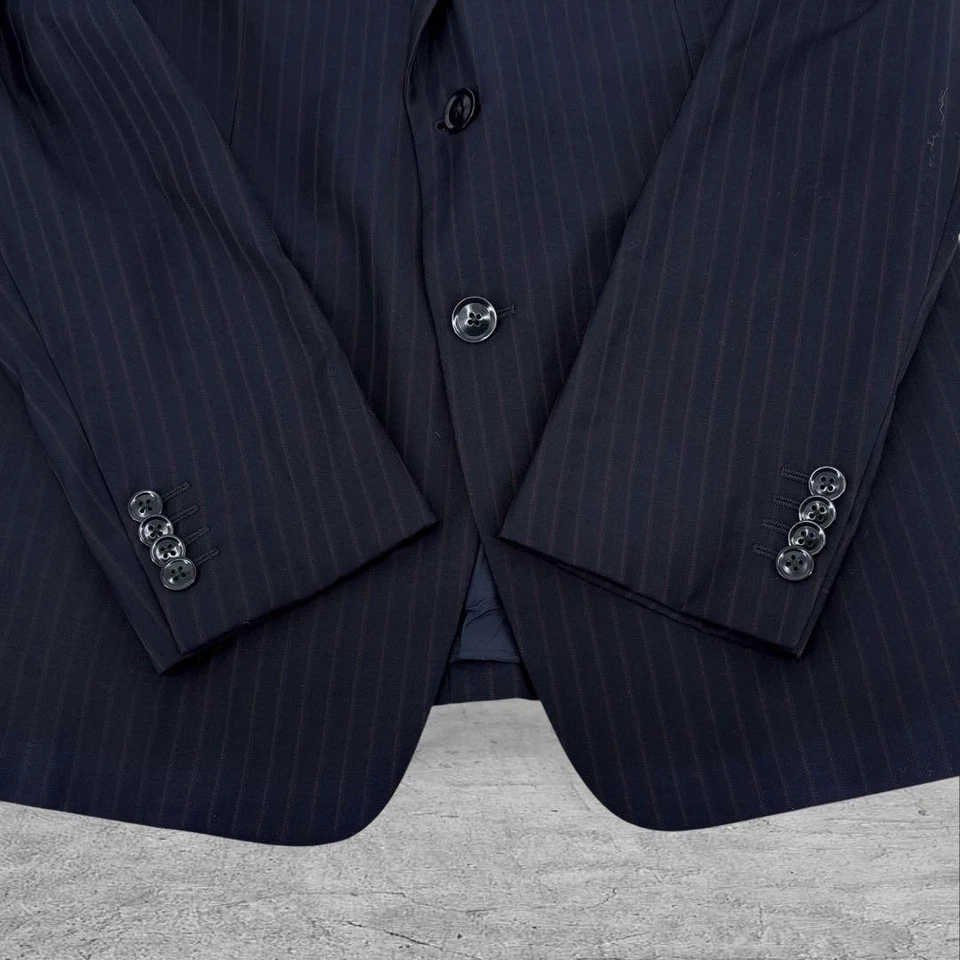 Conjunto de traje para hombre ARMANI, chaqueta, azul marino oscuro, rayas, talla M 100 % lana U7416 Foto 4 de 4