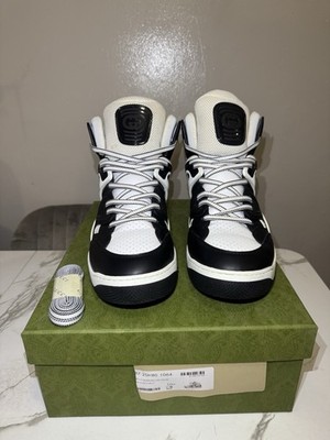 Gucci Basket Black White High Top Leather Athletic Sneakers for Men